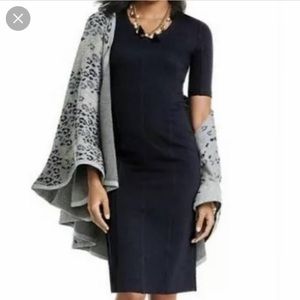 CAbi Claire Ponte knit black sheath dress